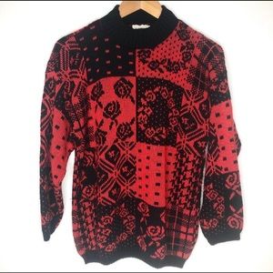 VTG Separate Issue 80s Red & Black Acrylic patchwork grunge turtleneck Sweater